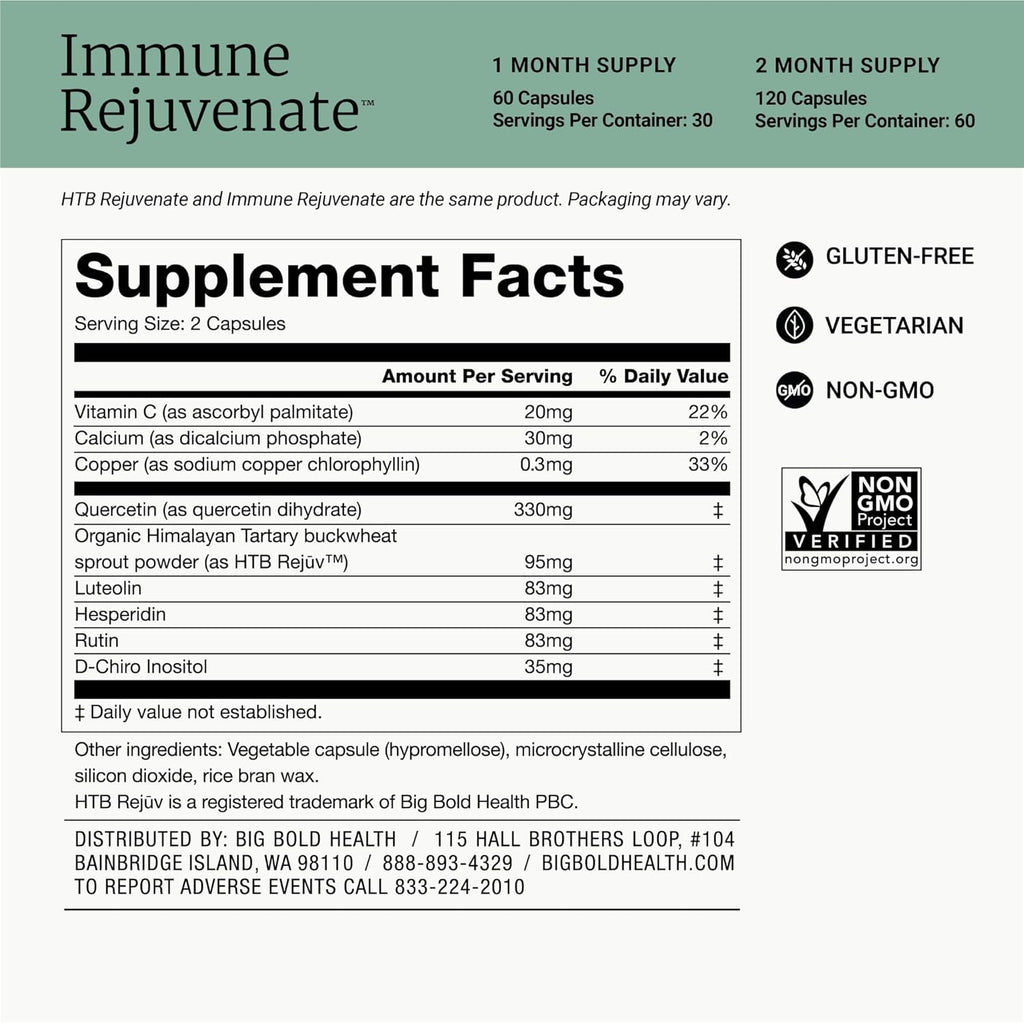 BIG BOLD HEALTH HTB Immune Rejuvenate – Trigo Sarraceno del Himalaya – Suplemento de Polifenoles – Sin Gluten, Sin Lácteos, No Transgénico – 120 Cápsulas Vegetales
