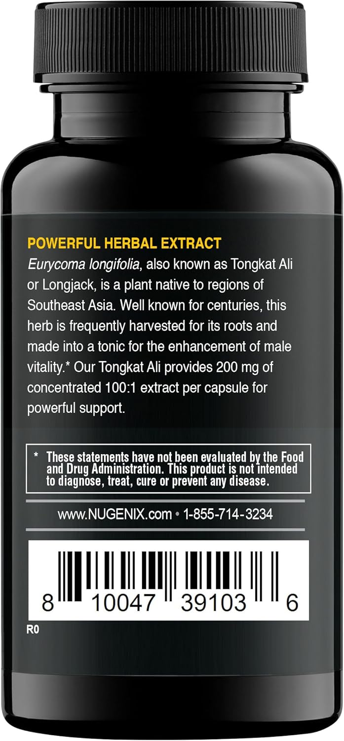 Nugenix Essentials Tongkat Ali para Hombres - Extracto de Longjack 200 mg, 30 Cápsulas
