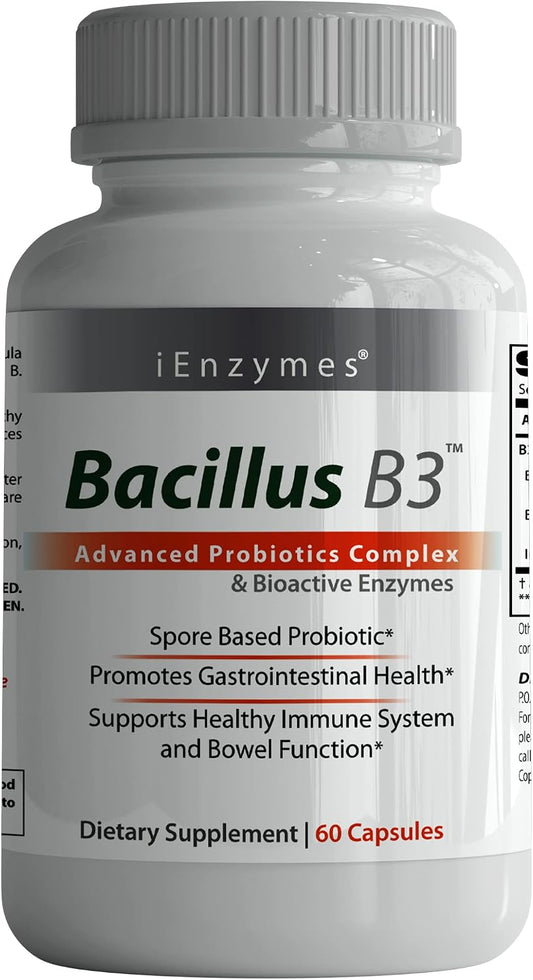 Bacillus B3 Probiótico de Esporas + Enzimas, 60 Cápsulas