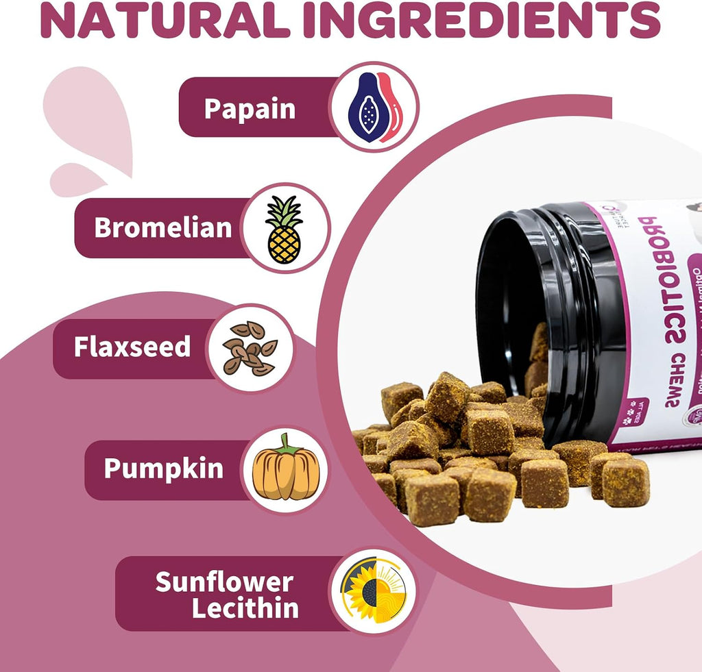 NATURE TARGET Probióticos para Perros, 120 Masticables Sabor Pollo con Enzimas Digestivas y Prebiótico