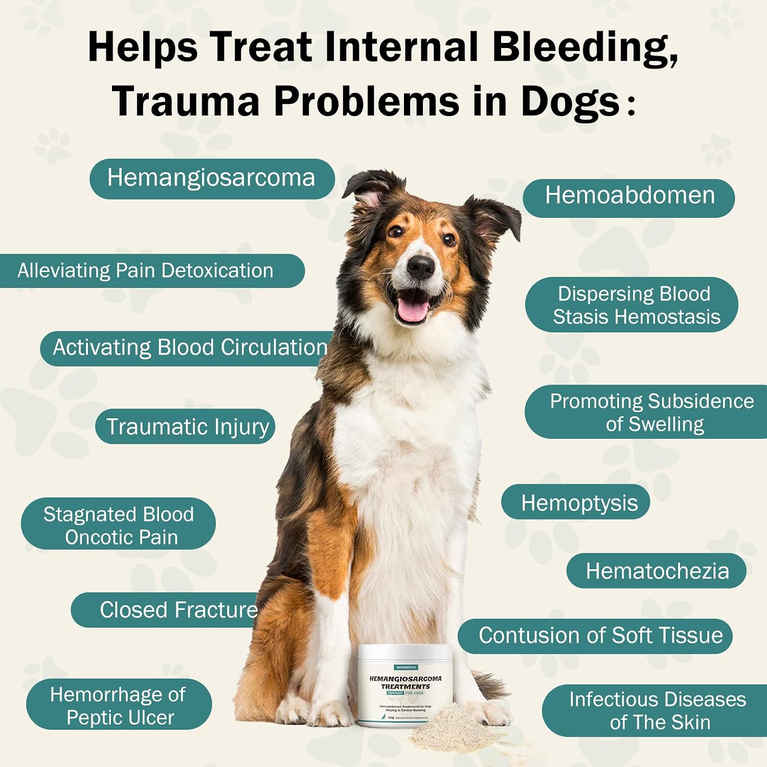 Quick Stop Bleeding para Perros, Polvo Natural de Yunnan Sanqi para Hemangiosarcoma, Sangrado Interno y Moretones - 60g