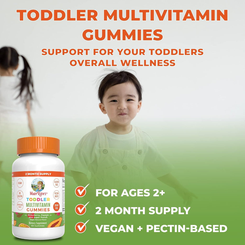 MARYRUTH'S Sugar Free Vitamin Gummies for Kids Age 2 | 2 Month Supply Multivitamin with Vitamin C, D3, Zinc | 1 Gummy Per Day | Toddler Vitamins | Sugar Free | Vegan | Non GMO | 60 Count