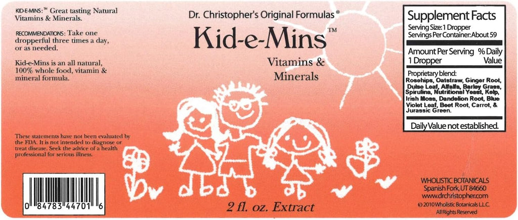 Dr. Christopher's Kid-E-Mins Vitaminas y Minerales, Sabor Naranja Natural, Multivitamínico Líquido para Niños, 2 oz