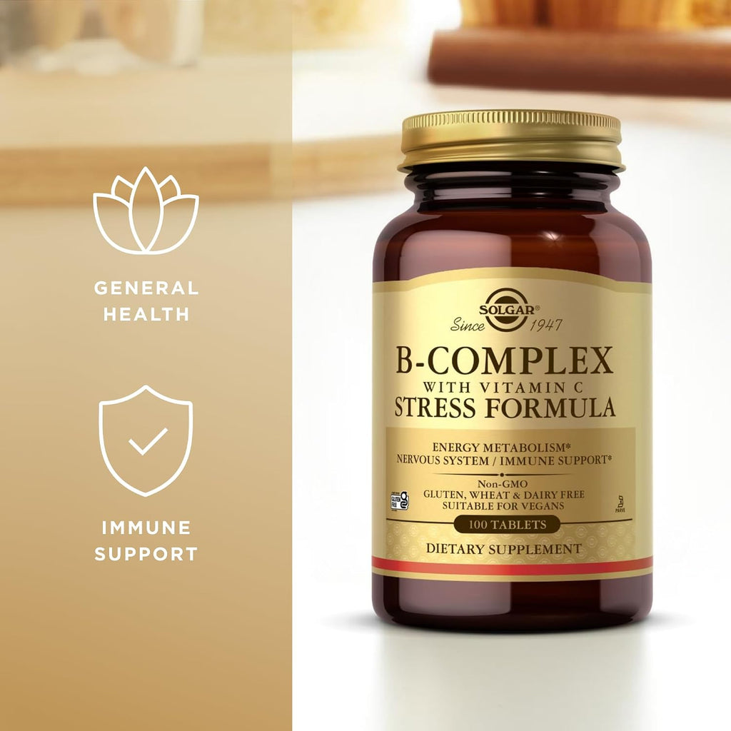 Solgar Complejo B con Vitamina C - 100 Comprimidos - Vegano, Sin Gluten
