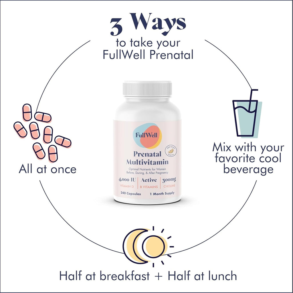 FullWell Women's Prenatal Multivitamin con Esencia de Limón - 240 Cápsulas (30 Dosis)