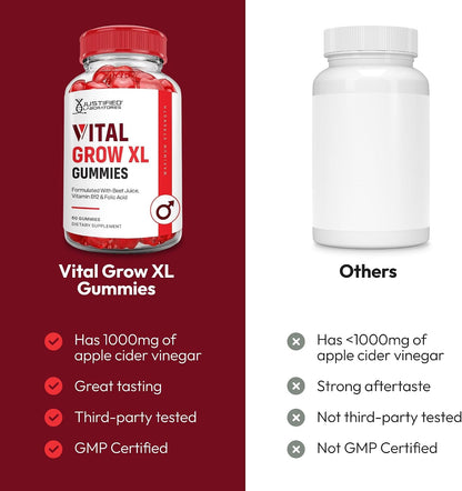 Justified Laboratories Vital Grow XL Gummies - 1000 mg de Vinagre de Manzana con Vitamina B12 y Folato - Pack de 3 (180 – Image 3