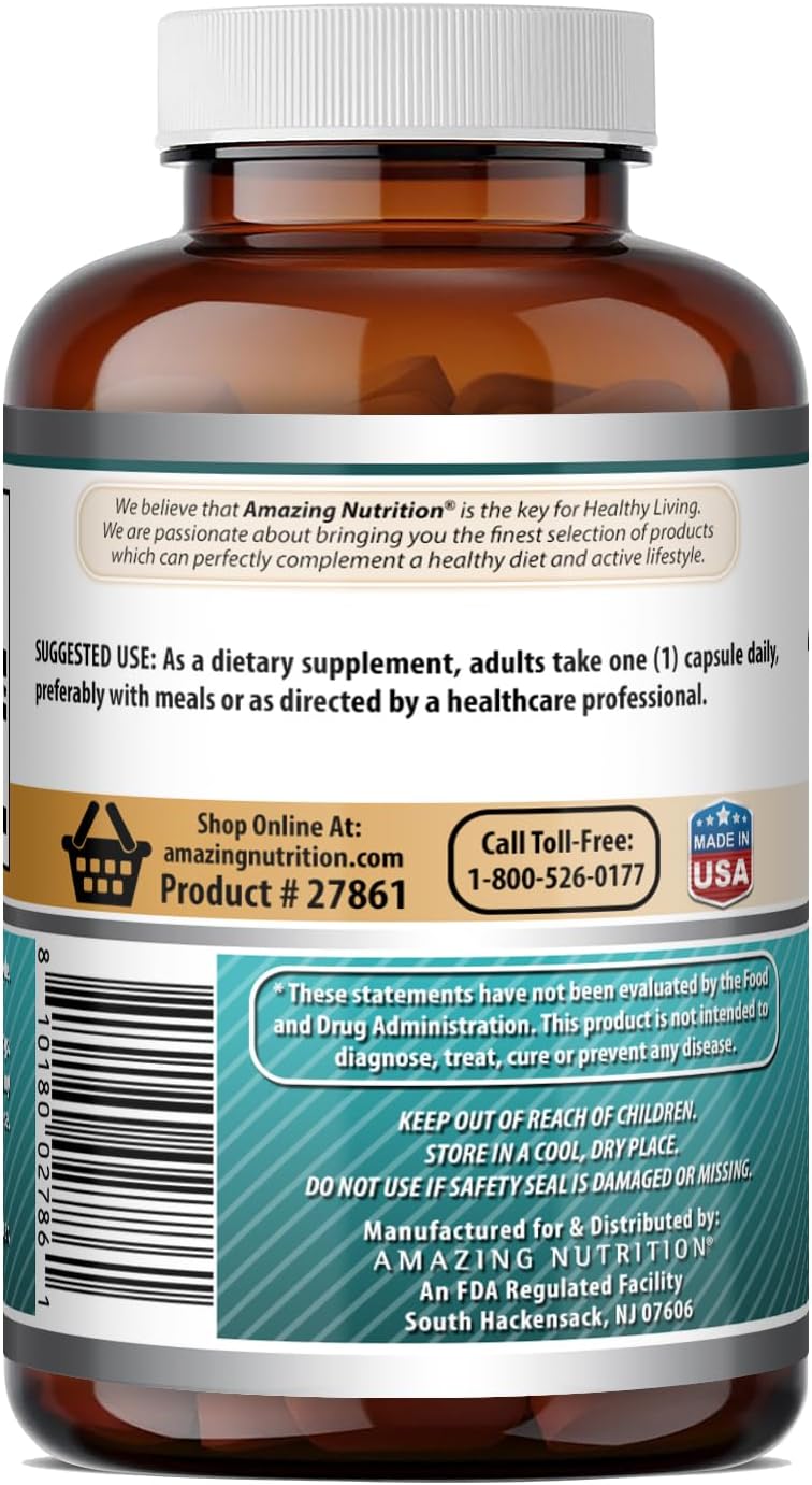 Amazing Formulas PABA 500 mg Suplemento | Cápsulas | No-GMO | Sin Gluten | Fabricado en EE. UU. (1 Paquete | 100 Unidades)