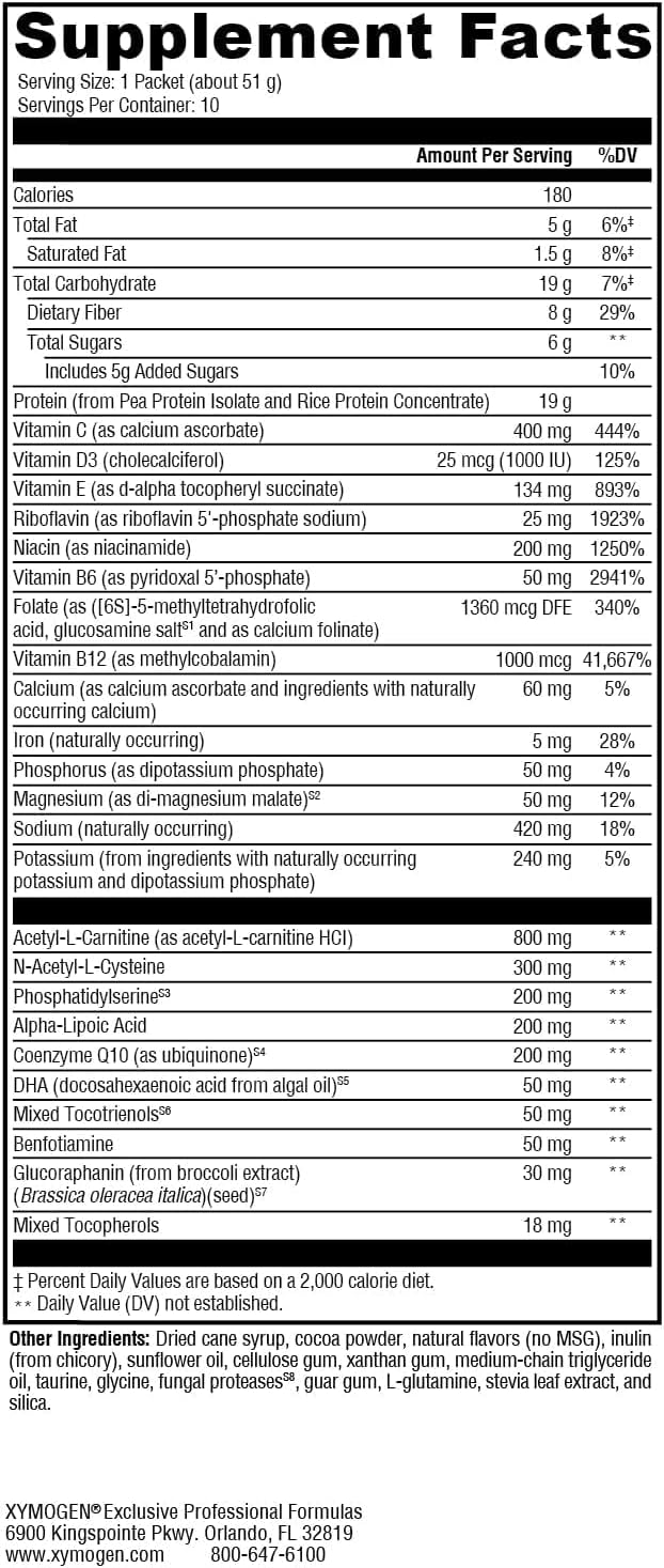 XYMOGEN BrainSustain - 19 g Pea & Rice Protein - Support Brain Health & Function - Gluten-Free, Dairy-Free & Non-GMO - Creamy Chocolate Flavor - 10 Servings