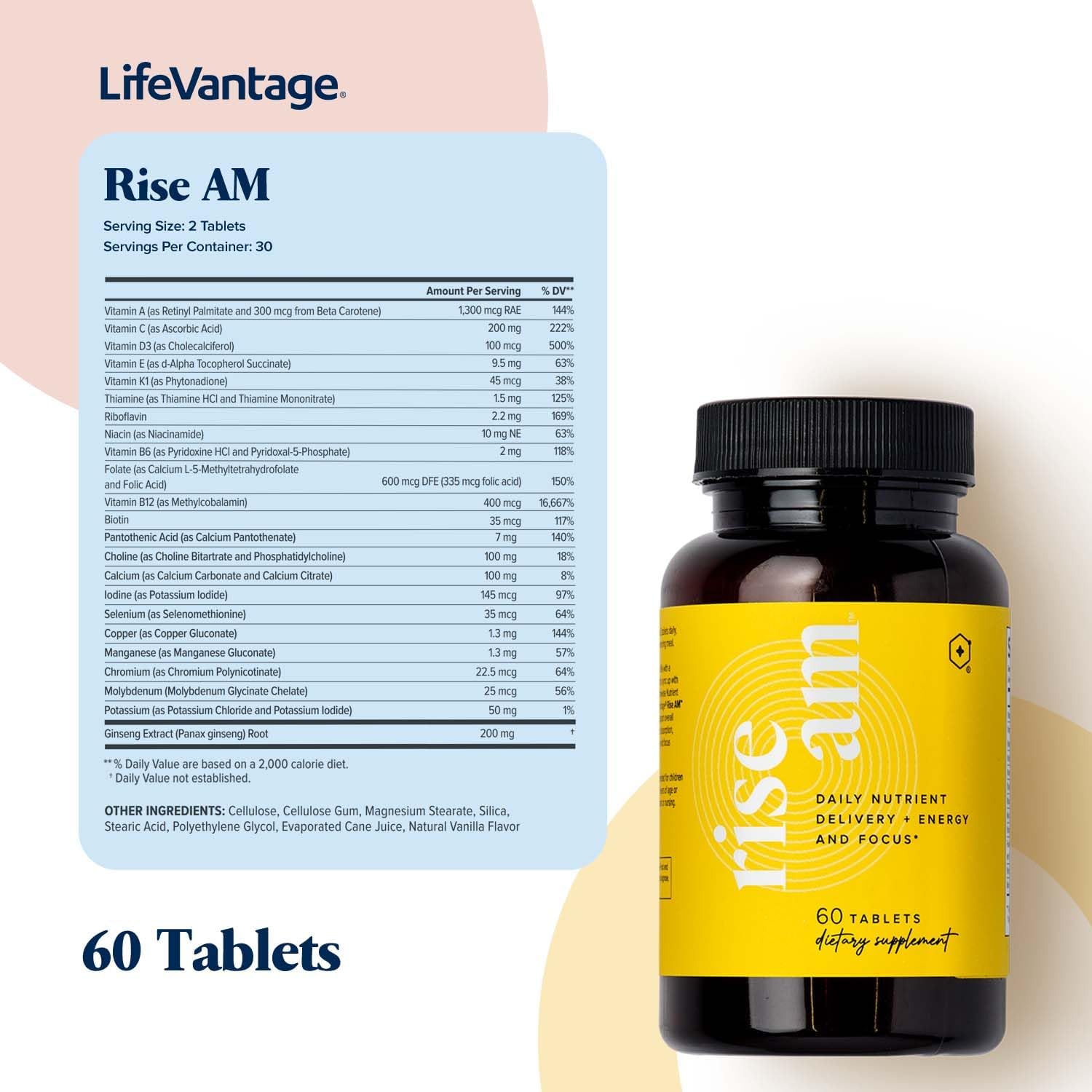 LifeVantage Rise AM - Suplemento Multinutriente Avanzado con Timewise Nutrient Delivery (60 comprimidos)