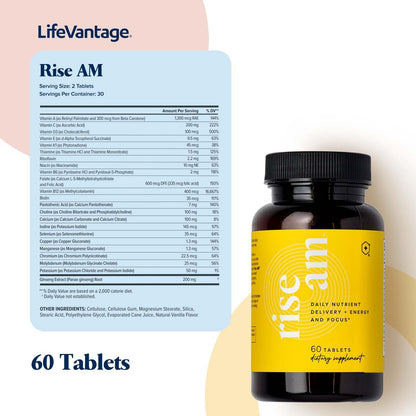 LifeVantage Rise AM - Suplemento – Folato (vitamina B9): contribuye al crecimiento de los tejidos maternos durante – Image 2