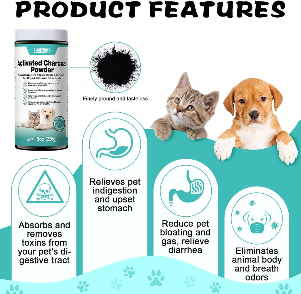Carbón Activado para Perros, Gatos y Mascotas (Polvo, 227 g)