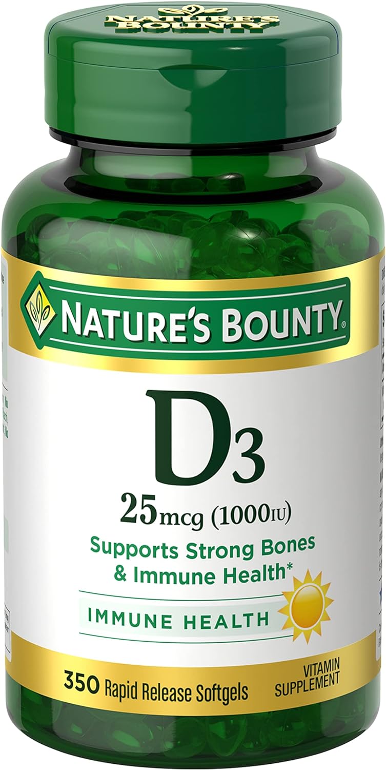 Nature's Bounty Vitamina D3 1000 IU, 250 Cápsulas Blandas de Liberación Rápida