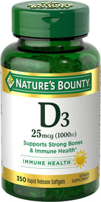 Nature's Bounty Vitamina D3 1000 IU, 250 Cápsulas Blandas de Liberación Rápida