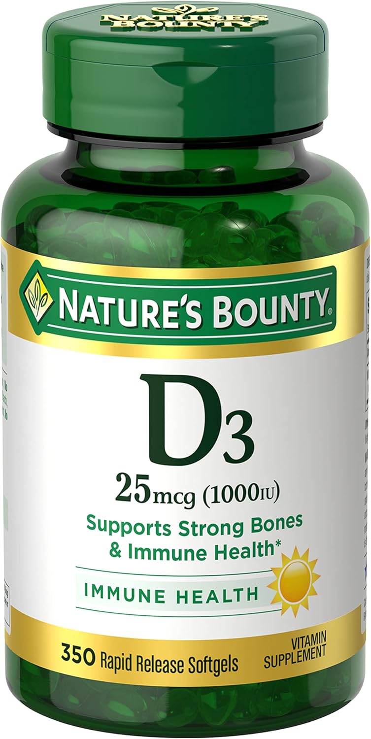 Nature's Bounty Vitamina D3 1000 UI Cápsulas Blandas, Apoyo Inmunológico, Huesos Saludables, 350 Comprimidos