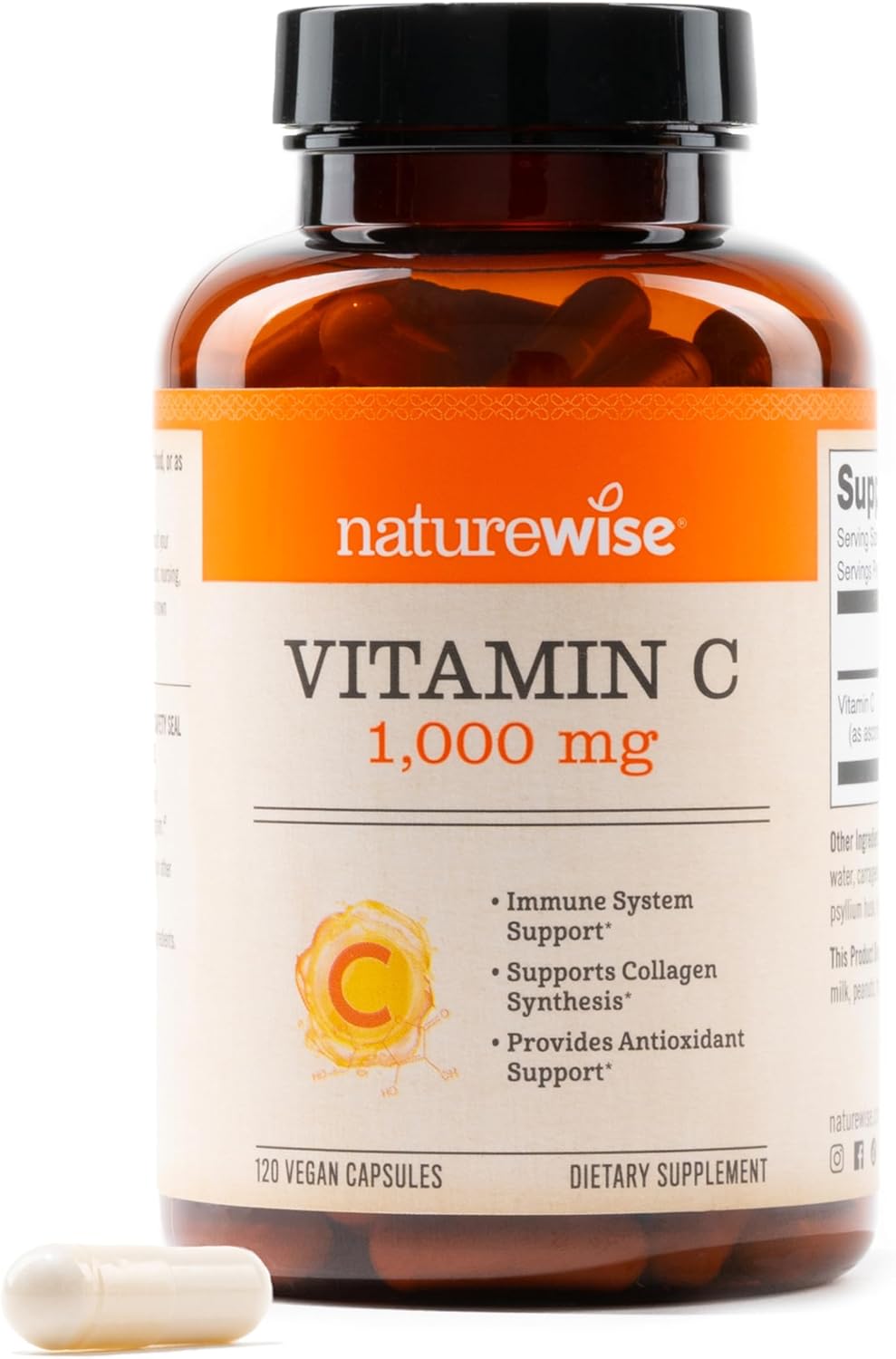 NatureWise Vitamina C 1000 mg Cápsulas - Suplemento Vegano Extra Fuerte para Apoyo Antioxidante e Inmunológico - No GMO, Fabricado en EE.UU. - 120 Cápsulas