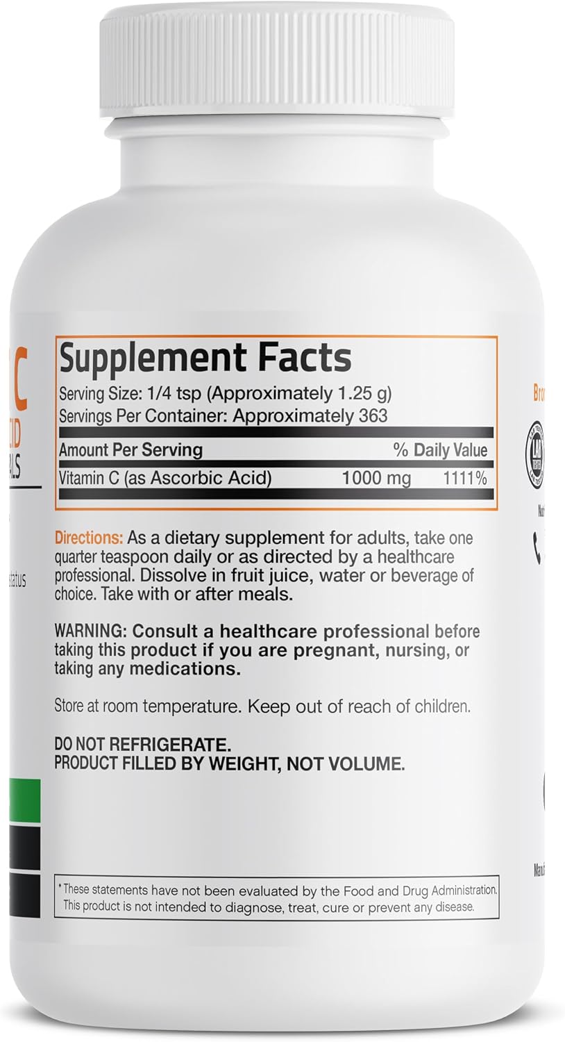 Bronson Vitamina C en Polvo - Ácido Ascórbico Puro - 454 g (1 Libra)