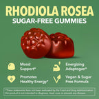 Rhodiola Rosea Gummies – Gomitas Adaptógenas Sin Azúcar, 60 uds – Sabor a Bayas Mixtas