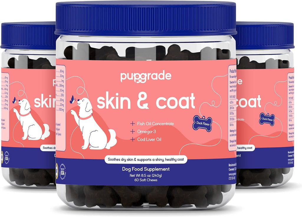 PupGrade Skin & Coat Supplement for Dogs, Duck Flavor – 60 Soft Chews | Supports Healthy Skin, Coat, and Immune Function - Rich in Natural Fish Oil, Omega Fatty Acids, and Vitamins
