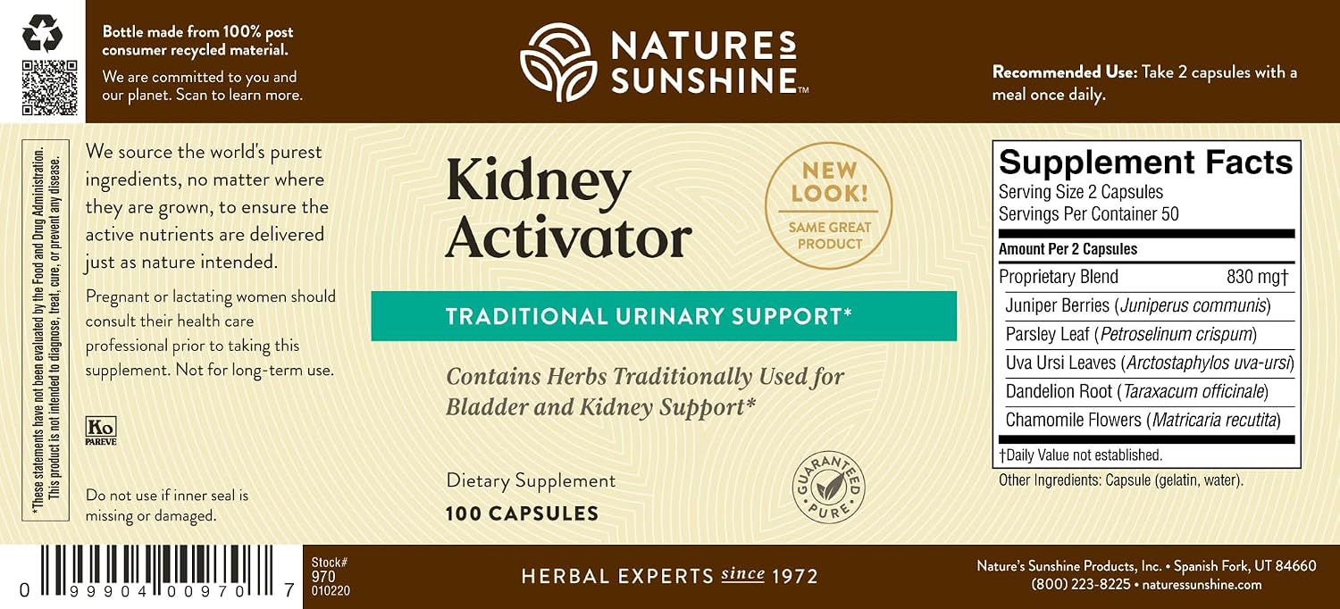 Nature's Sunshine Activador de Riñón - 100 Cápsulas - Apoyo Renal con Hierbas Naturales