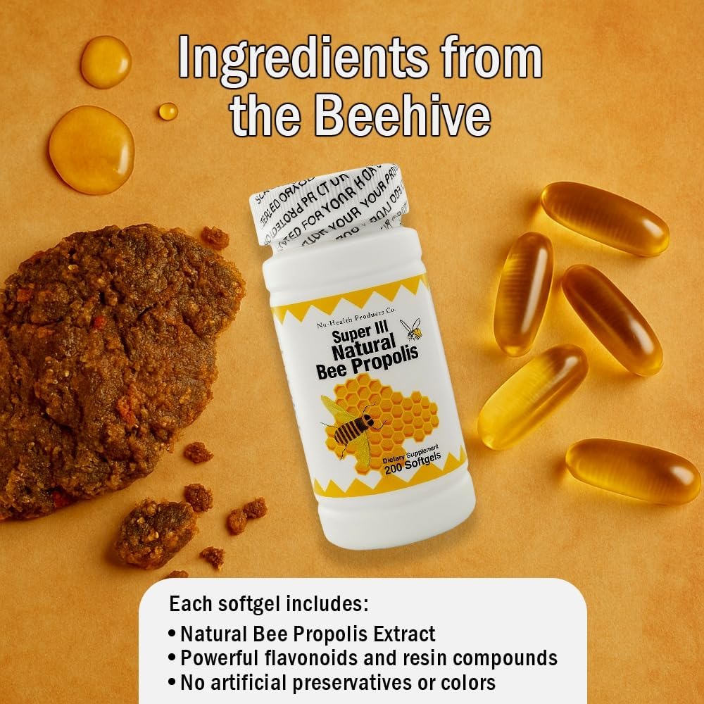 Nu-Health Super III Natural Bee Propolis, Vitamin C Zinc, 200 Softgels