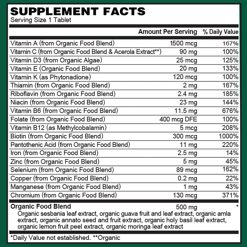 PlantFusion Multivitamínico Orgánico para Mujeres con Hierro - 30 Comprimidos Veganos