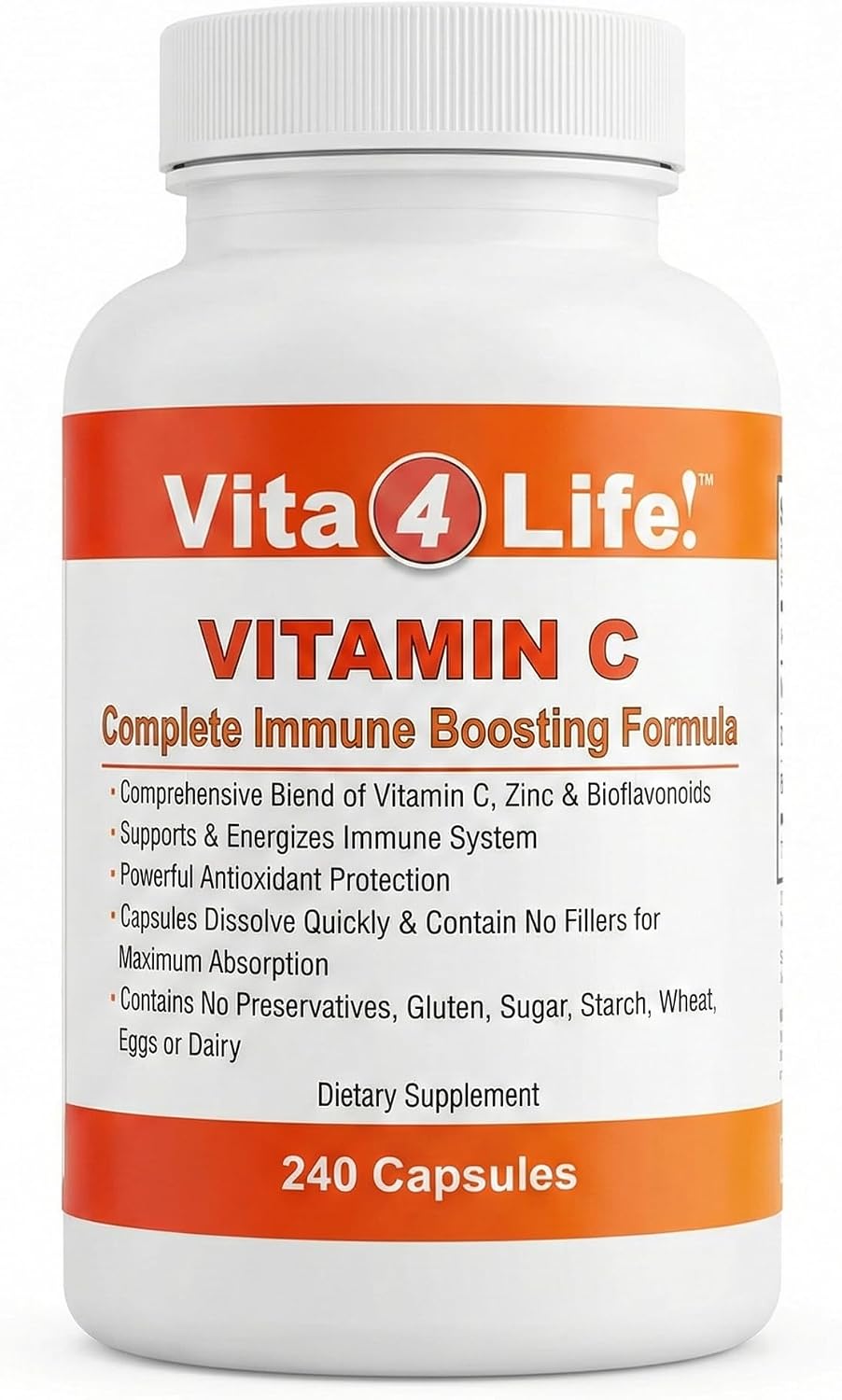 Vita4Life Vitamina C 1000 mg con Zinc y Bioflavonoides - 240 Cápsulas