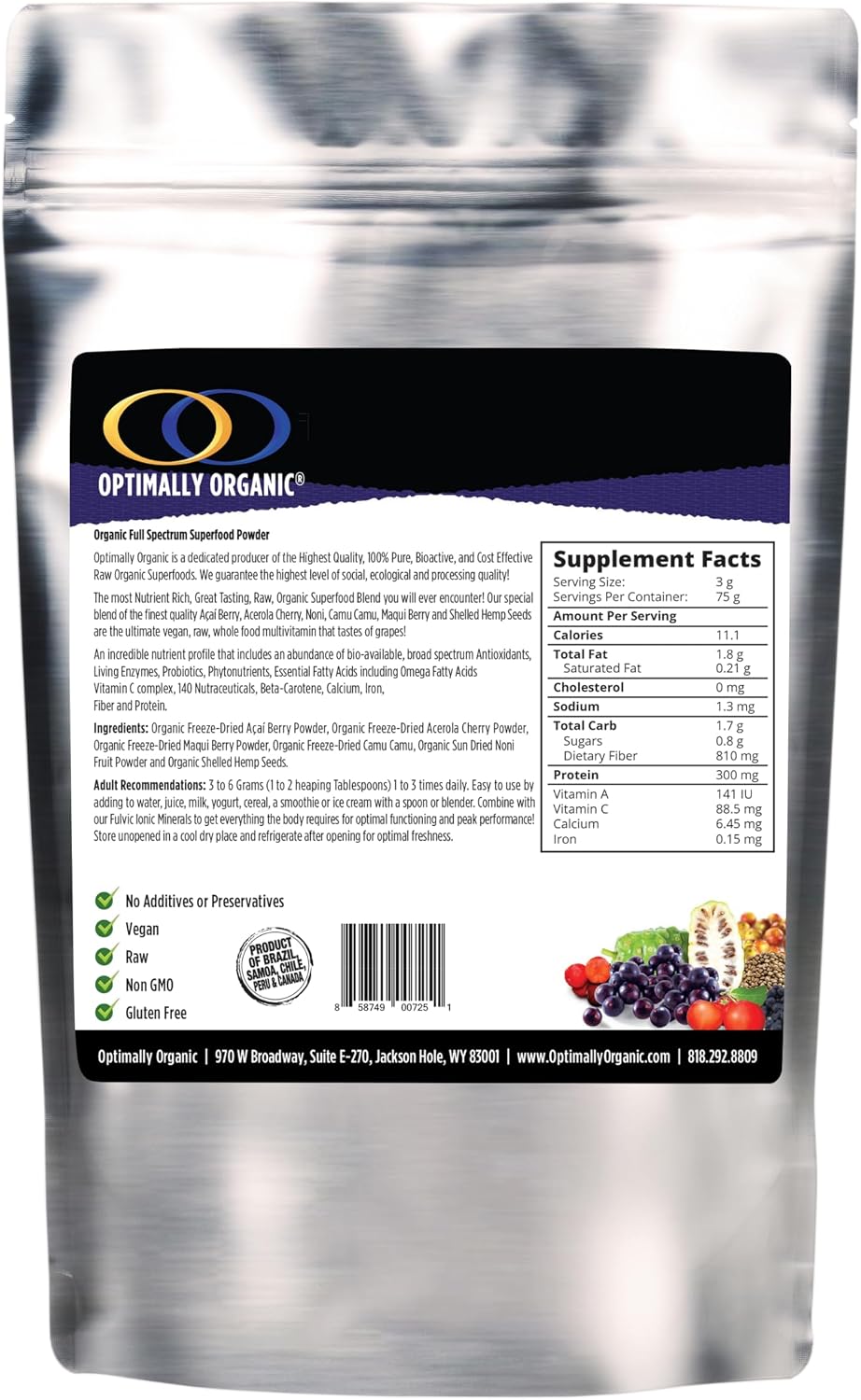Optimally Organic Superalimento en Polvo Liofilizado Raw - Complejo de Superalimentos para el Sistema Inmunitario y Digestión