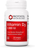 PROTOCOL FOR LIFE BALANCE Vitamin D3 1,000 IU - Immune Support, Strong Bones & Teeth - 120 Softgels