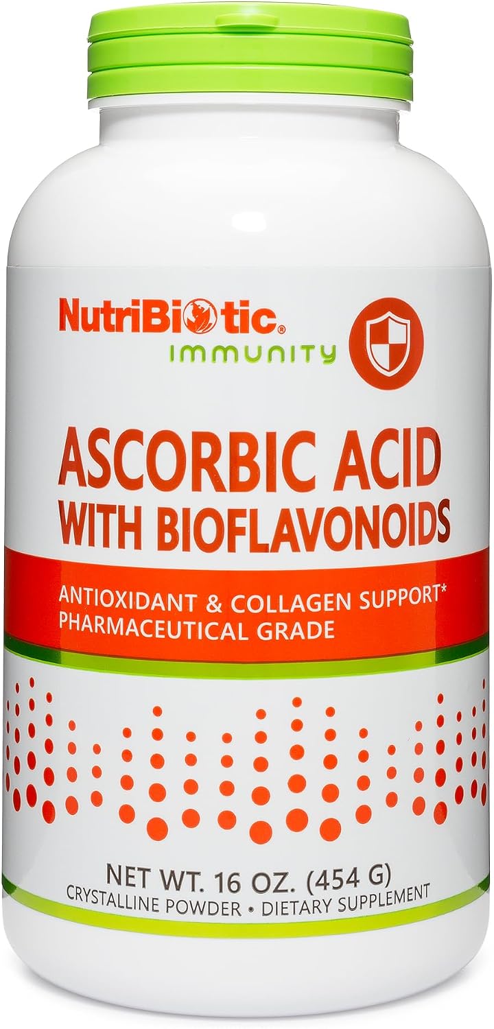 NutriBiotic - Ácido Ascórbico con Bioflavonoides en Polvo, 454 g | 2000 mg de Vitamina C con Complejo de Bioflavonoides de Limón | Vegano, Sin Gluten y Sin OGM