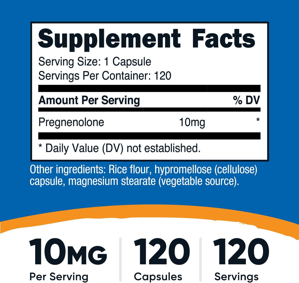 Nutricost Pregnenolona 10mg, 120 Cápsulas - No-GMO, Sin Gluten, Cápsulas Vegetarianas