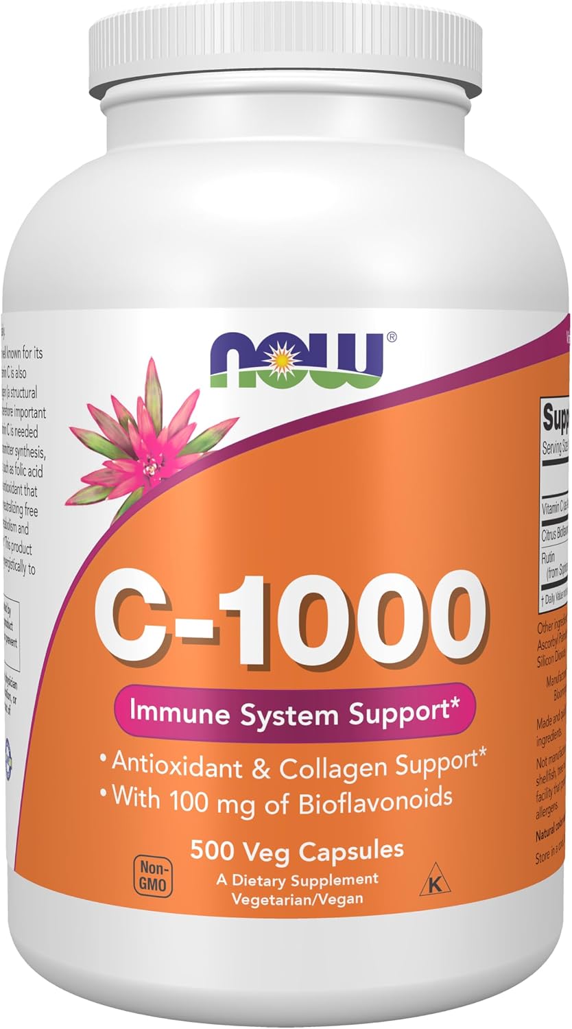 NOW Foods Vitamina C 1.000 mg con Escaramujo y Bioflavonoides, 30 Cápsulas Veganas