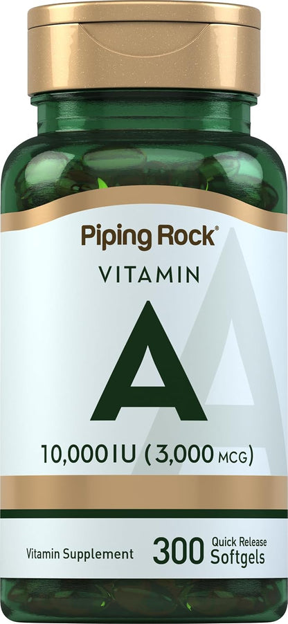 Piping Rock Vitamina A 10000 UI Softgels | 300 unidades | Suplemento No-GMO, Sin Gluten – Image 1