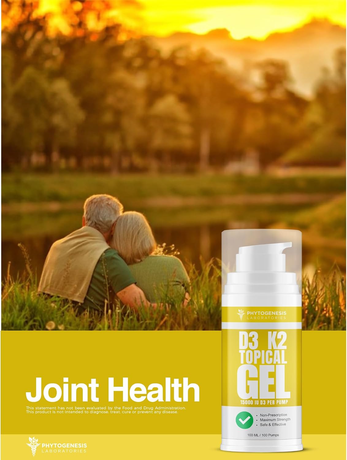 Phytogenesis Vitamina D3 K2 Gel Tópico de Máxima Potencia — 15000+ UI por Bombeo