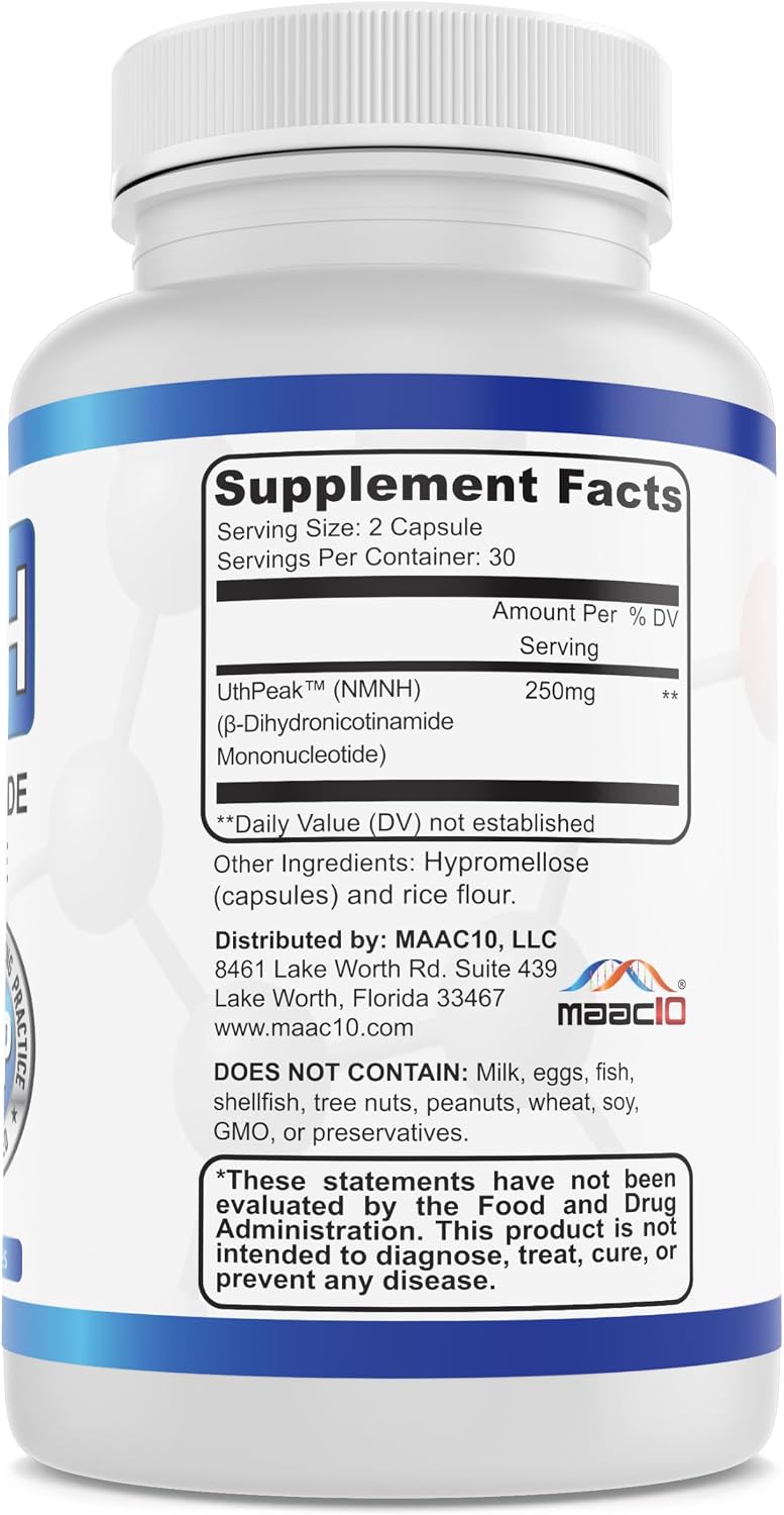 MAAC10 NMNH (Dihidronicotinamida Mononucleótido) 250 mg por Dosis | 60 Cápsulas | Uthpeak™