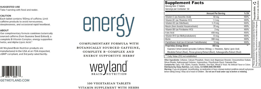 Energy | Fórmula Complementaria con Cafeína de Origen Botánico | Complejo B Completo y Hierbas Energéticas