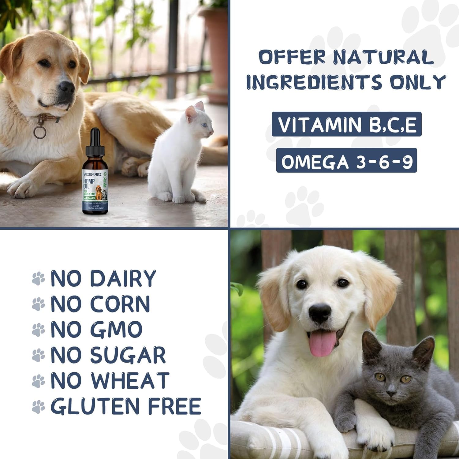 Organic Hemp Oil para Perros y Gatos - Aceite de Cáñamo con Omega 3, 6, 9 - Paquete de 2