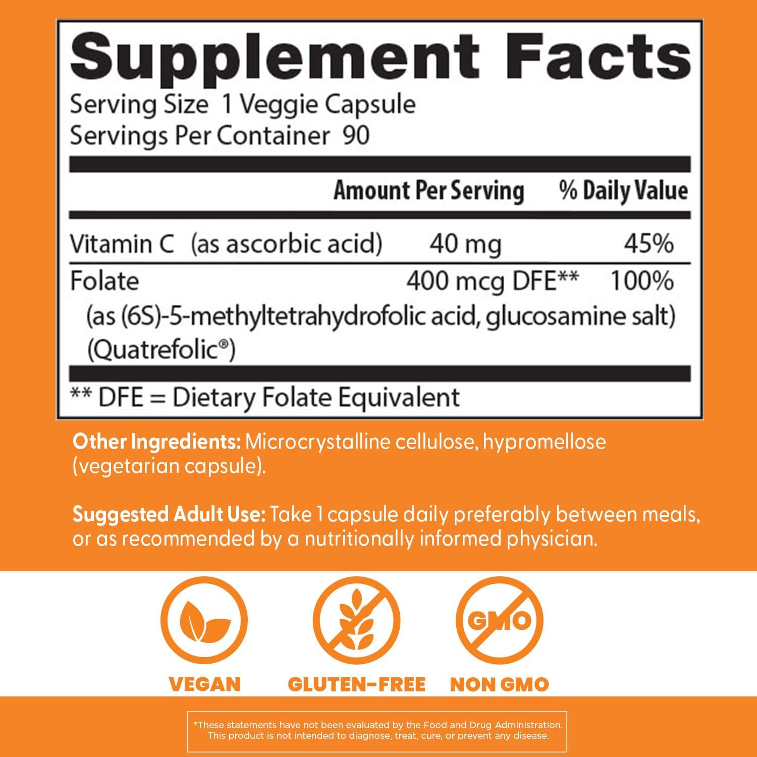 Doctor's Best Folato Activo con Quatrefolic 400 mcg, 90 cápsulas