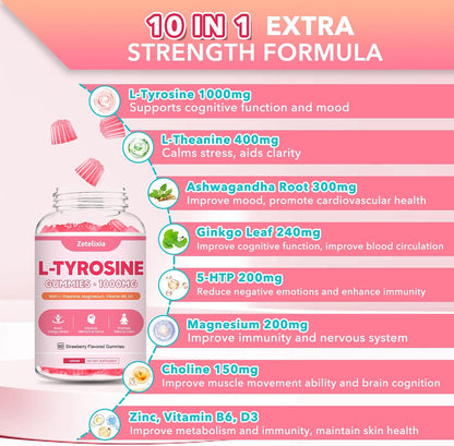 Zetelixia Gominolas de L-Tirosina 10-en-1 – Magnesio: Contribuye a la reducción del cansancio y la fatiga y al – Image 4