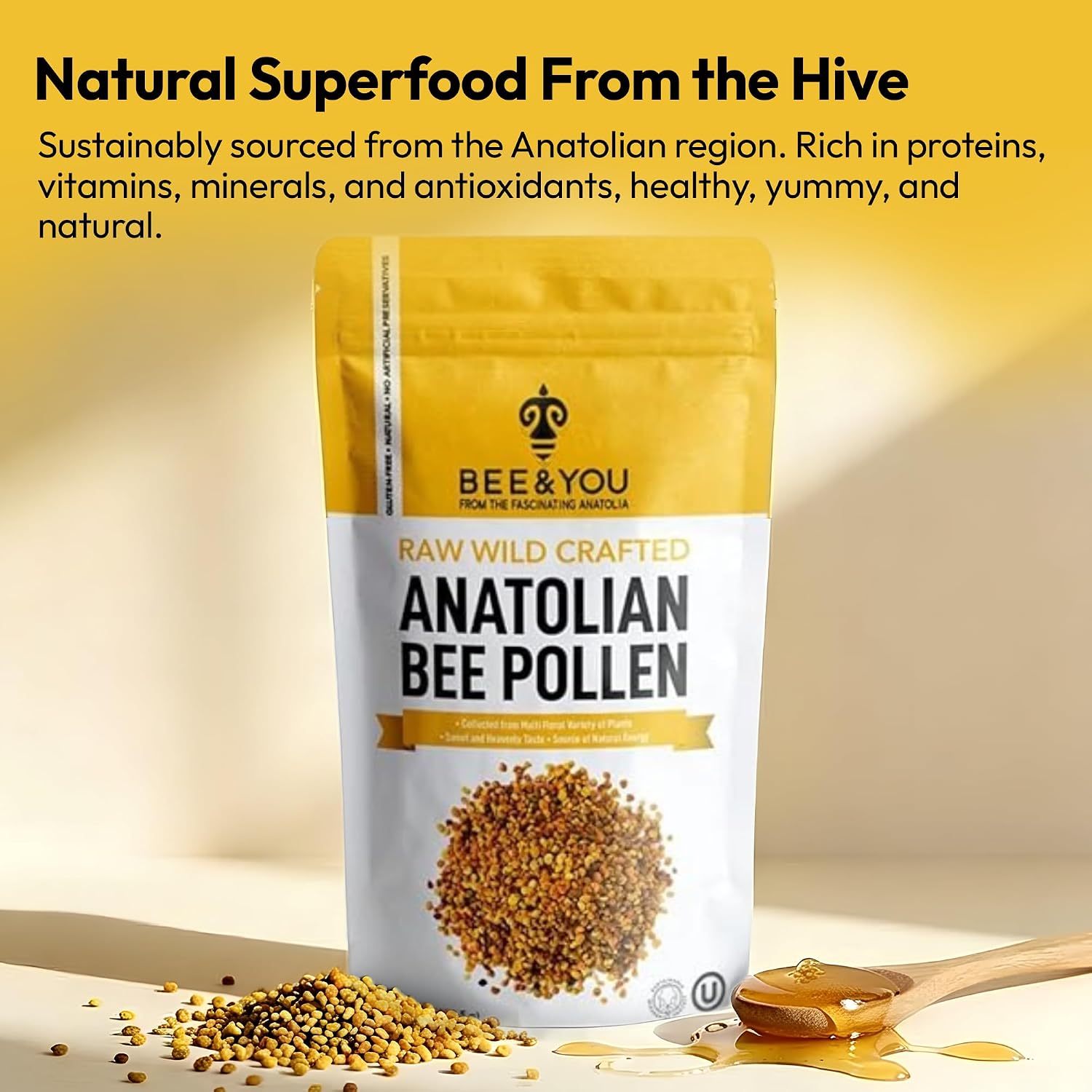 Bee and You Gránulos de Polen de Abeja, 453 g (1 libra), 100% Puro, Natural