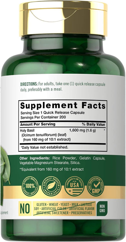 Carlyle Cápsulas de Albahaca Santa (Tulsi) | 200 Unidades | Extracto de Hoja de Tulsi | Suplemento Herbal | No-GMO, Sin – Image 2