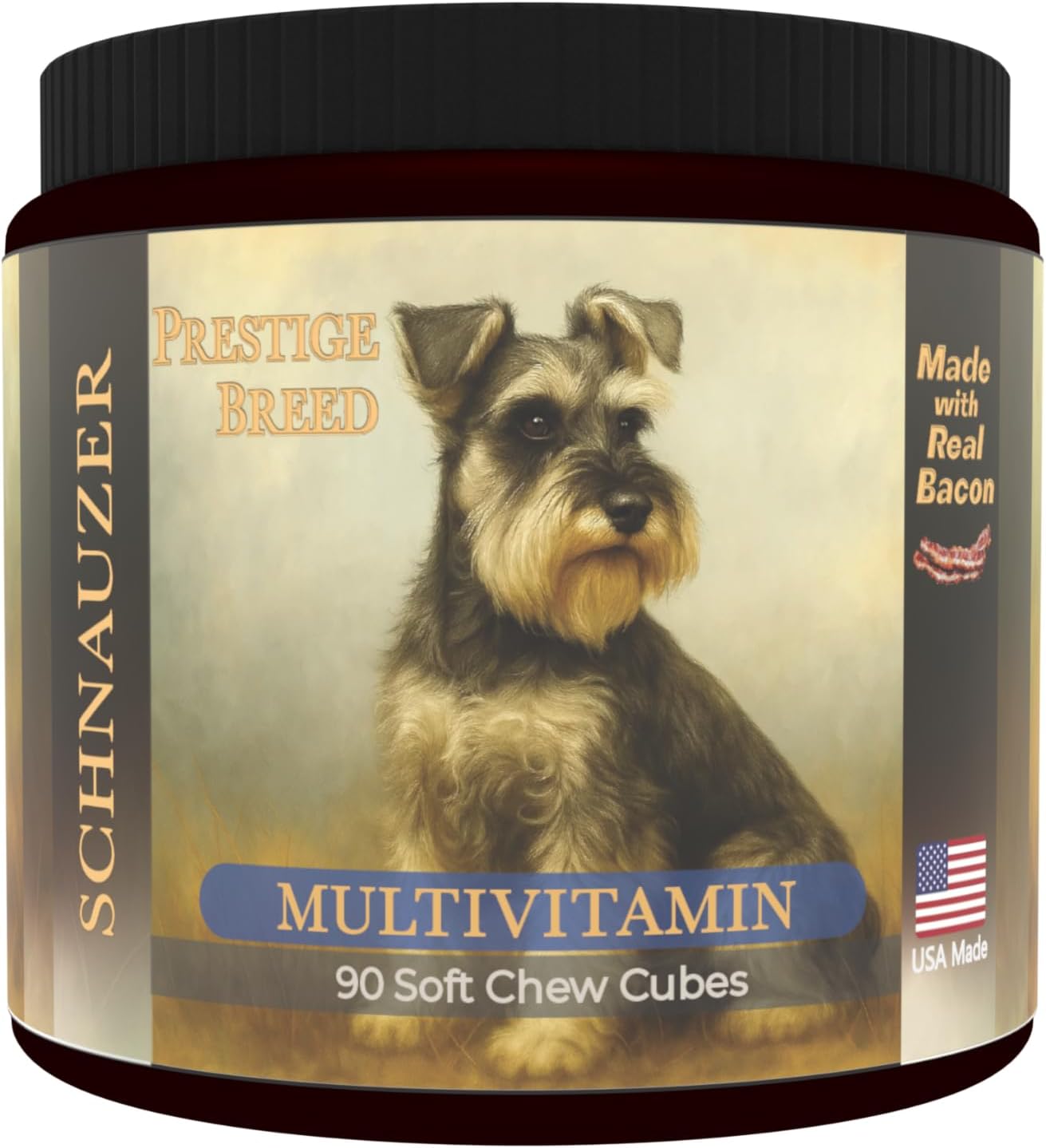 Prestige Breed Multivitamínicos para Schnauzer, Nutrición Equilibrada, 90 unidades con Auténtico Bacon