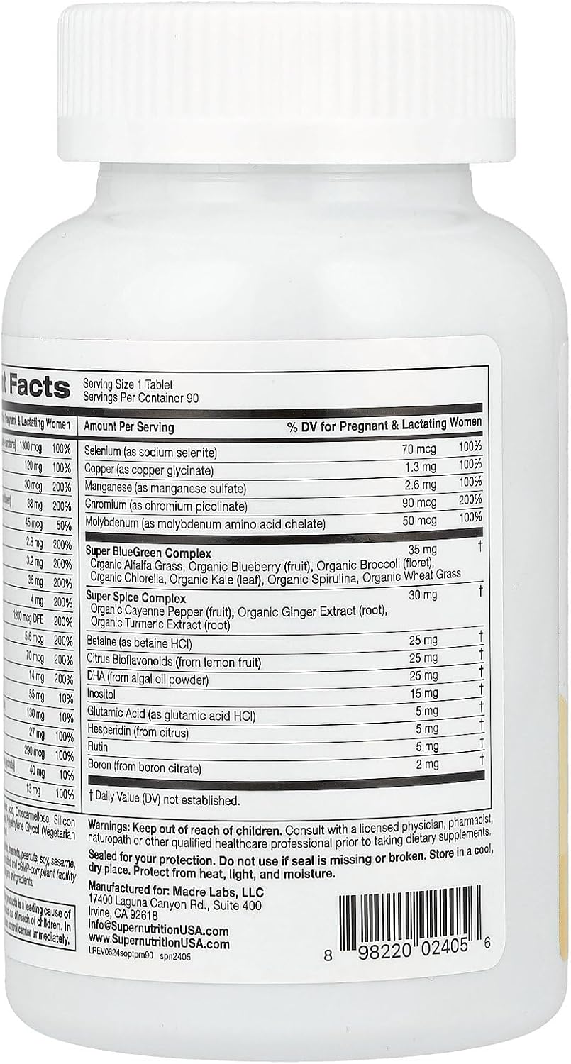 SuperNutrition Simply One® Multivitamínico Prenatal con Super Greens, Especias, Vitamina A y Folato, 90 Comprimidos