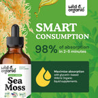 Wild & Organic Sea Moss Drops - Tintura multimineral de musgo irlandés y fucus - Vegano, sin alcohol ni azúcar - 118 ml