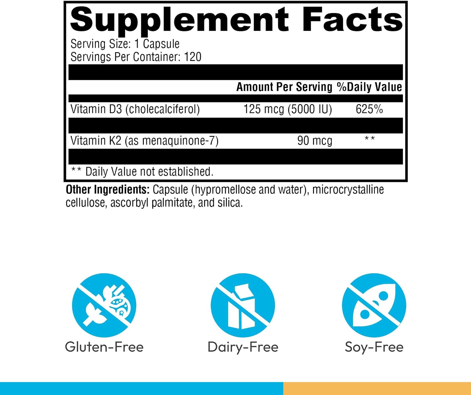XYMOGEN K2-D3 5000 - Suplemento de vitamina D3 y K2 para el apoyo inmunitario, óseo y cardiovascular* - Sin OGM, sin gluten, vegetariano - 120 cápsulas