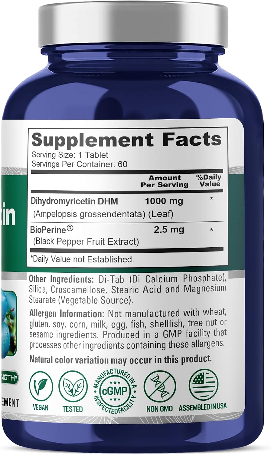 NusaPure Dihydromyricetin (DHM) 1,000mg 60 Comprimidos Veganos (No OGM y 100% Vegetariano)