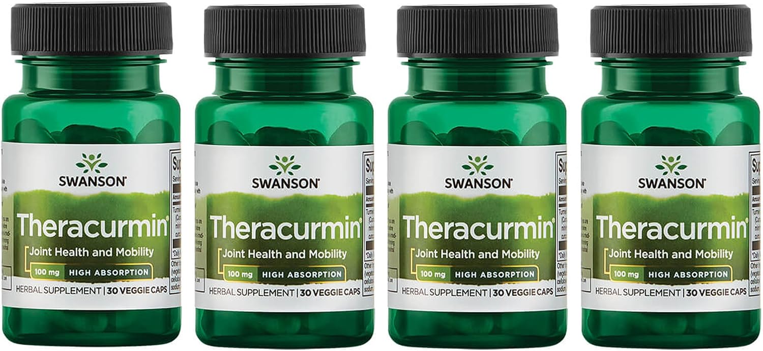 Swanson Theracurmin – Suplemento de Cúrcuma para la Salud Articular (30 Cápsulas, 100 mg) – Pack de 4