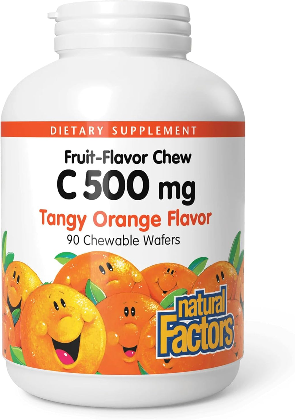 Natural Factors, Vitamina C 500 mg, Masticable para Niños, Apoya Huesos y Dientes Saludables, Sabor Naranja, Vegano, Sin Gluten, 90 obleas