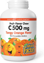 Natural Factors, Vitamina C 500 mg, Masticable para Niños, Apoya Huesos y Dientes Saludables, Sabor Naranja, Vegano, Sin Gluten, 90 obleas