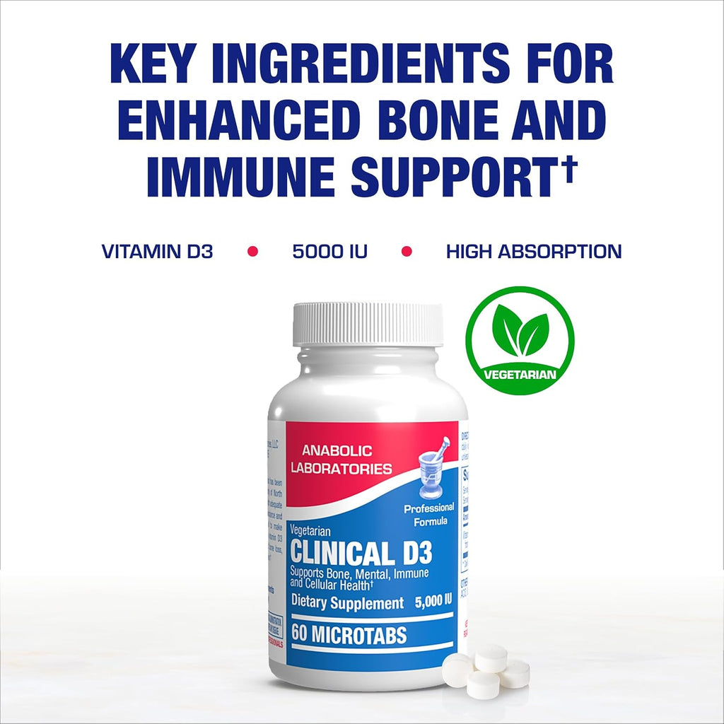 Anabolic Laboratories - Vitamina D3 5000 UI (125 mcg) - 60 Microcomprimidos Vegetarianos de Alta Absorción