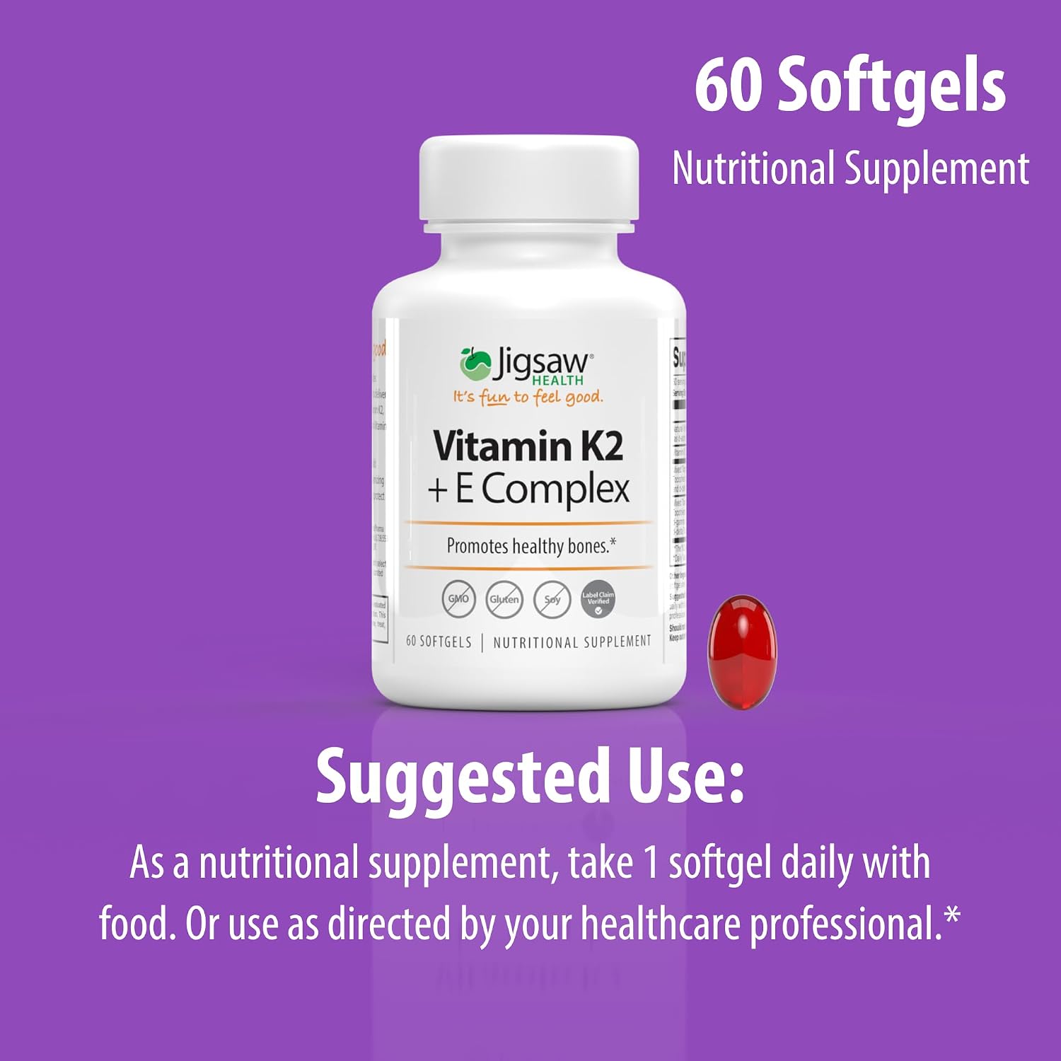 Jigsaw Health Complejo de Vitamina K2 + E | Promueve Huesos Saludables | 60 Softgels | 60 Días de Suministro